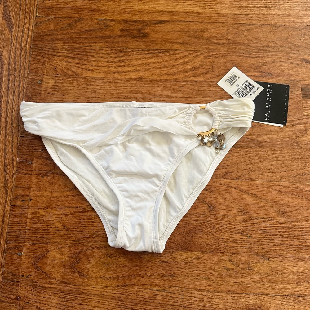 Vintage Y2K La Blanca Rod Beattie white bikini bottoms Gold Shells Woman's M New